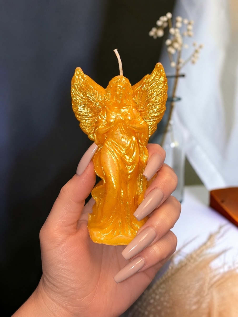 Handmade Gold Shimmer Angel Beeswax Candle | Guardian Angel Decor | Spiritual Gi